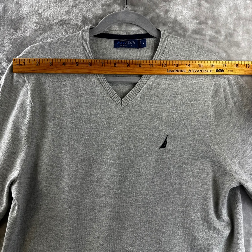 Nautica Navtech V-Neck Sweater Mens Medium Gray Long Sleeve Pullover (1723) - Picture 6 of 9